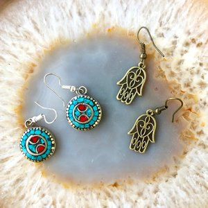NWOT Bundle earrings hamsa & inlay from SE Asia